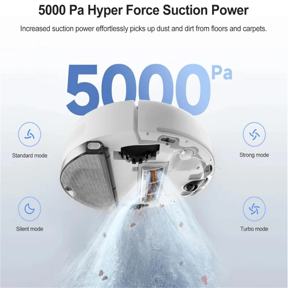 Xiaomi Robot Vacuum S40C, Potente ventilador de succión 5000 Pa, Depósito de agua y depósito de polvo de alta capacidad 3