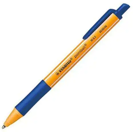 Stabilo pointball boligrafo retractil - punta de 1mm - tinta con base de aceite - recargable - 79% plastico reciclado - grip antideslizante - color azul (10 uds)
