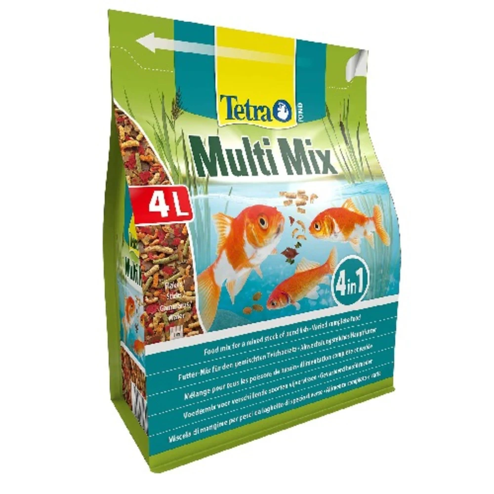 TETRA POND MULTIMIX, Alimento para Peces de Estanque (Escamas, Sticks, Tabletas y Gammarus), 4 L