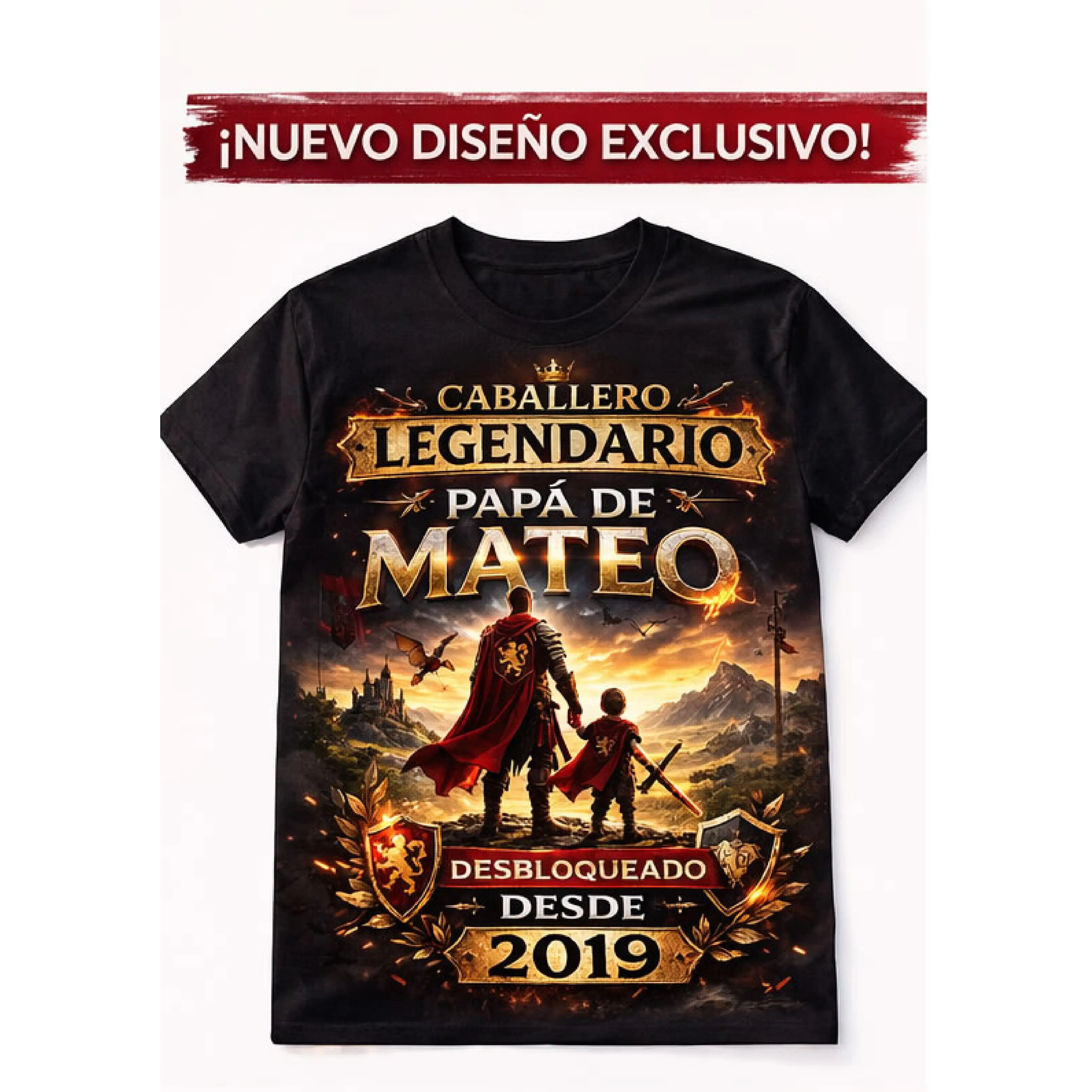 Estores Iroa - Camiseta Personalizada Día del Padre - Caballero Legendario con Nombre y Año – Regalo Original Papá