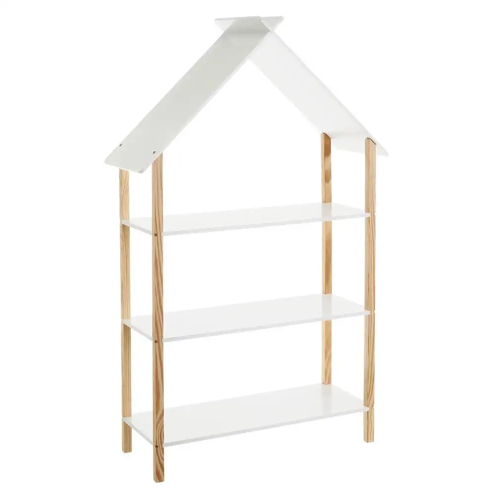 Lola Home Estantería casa con 3 estantes de madera de pino blanca de 79x30x131 cm