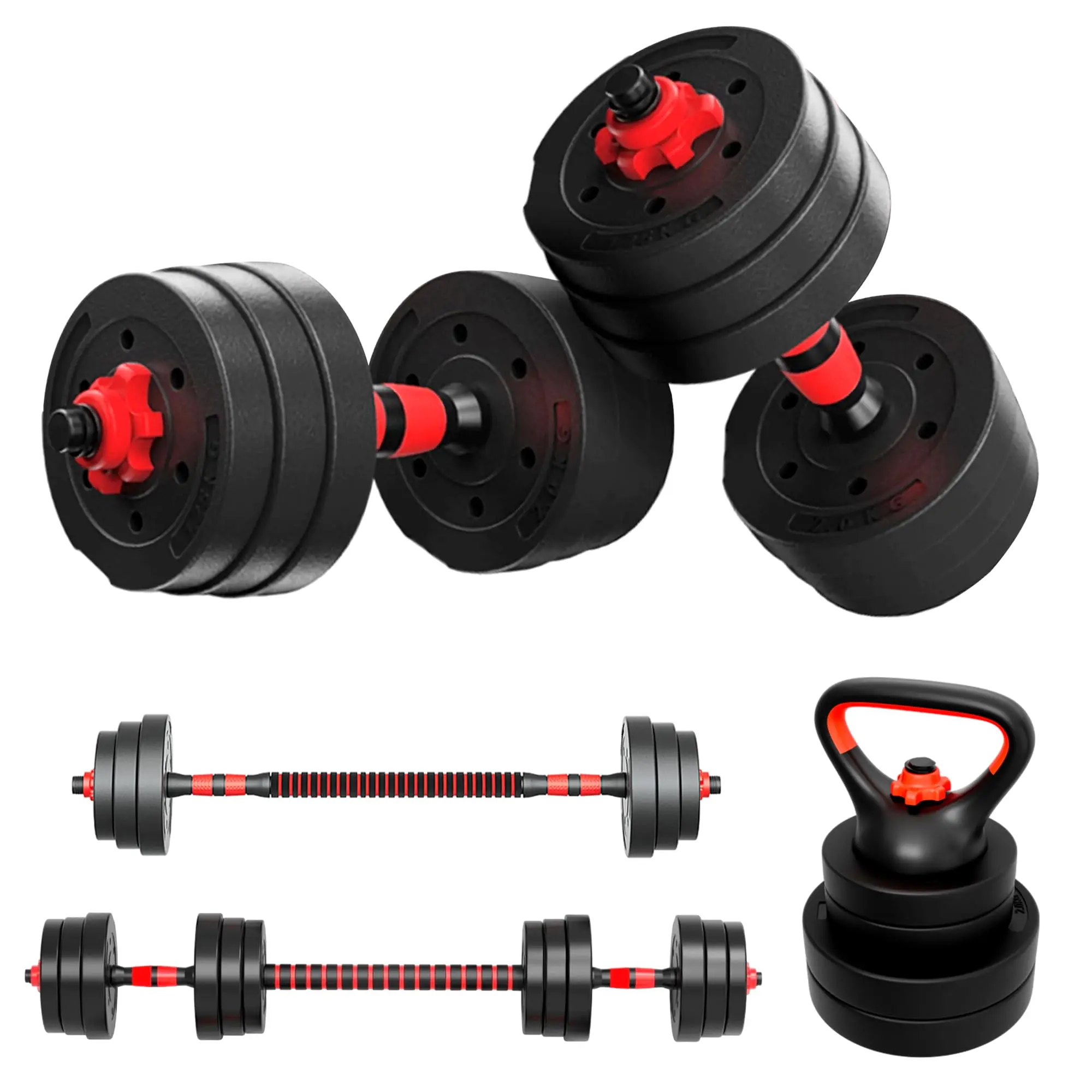 Jupplies adjustable dumbbell set 2 in 1-10kg 20kg 40kg - weight kit with adjustable and non-slip straight bar