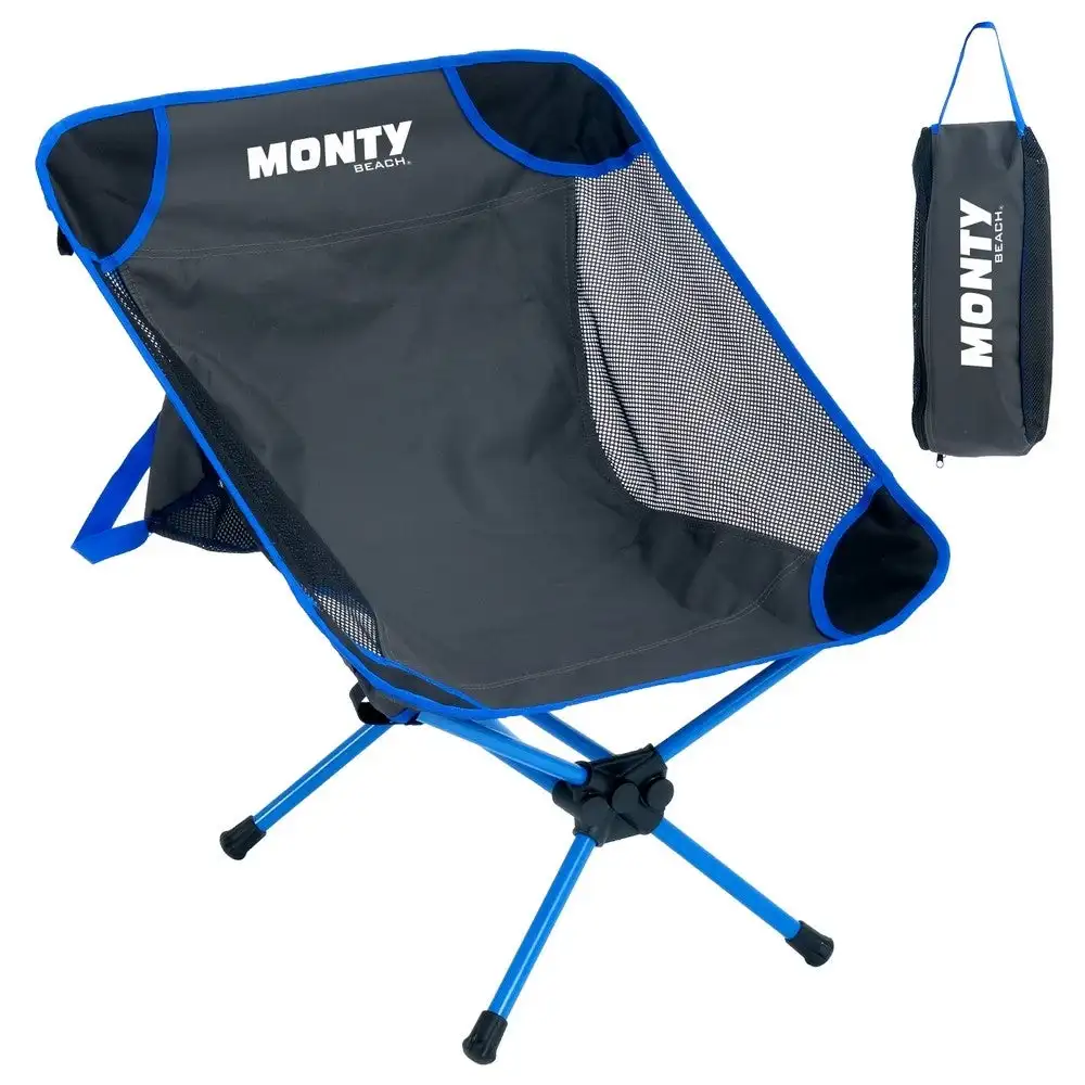 LolaHome Silla camping playa, plegable y desmontable, estructura acero pintura Epoxi anticorrosión y tejido Oxford 600 D azul, con bolsa de transporte pequeñas dimensiones