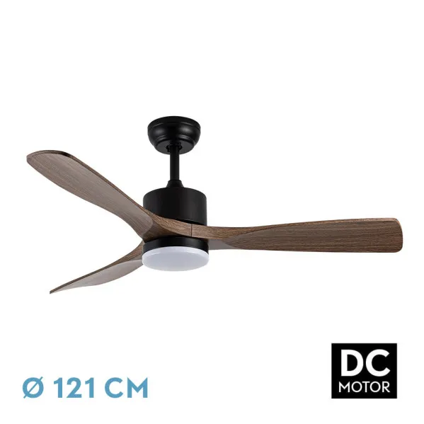 Abrila - Ventilador de Techo DC con tres Aspas en Color Negro Azabache con Luz | con 6 velocidades ajustables | 3 temperaturas de luz seleccionables |