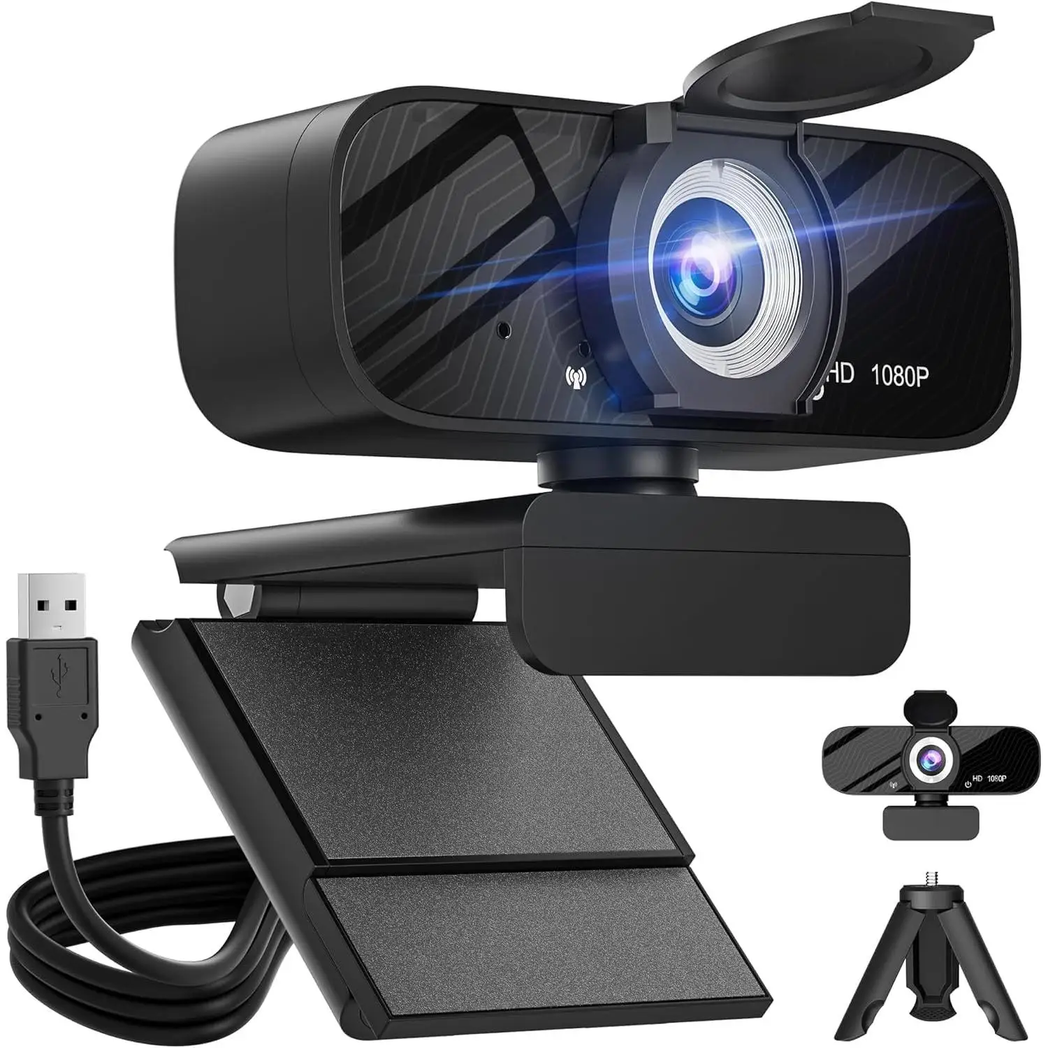 Webcam with dual microphones 2025, 720p hd webcam for video calling, online meetings, streaming, video recording, compatible with windows/mac/android #1