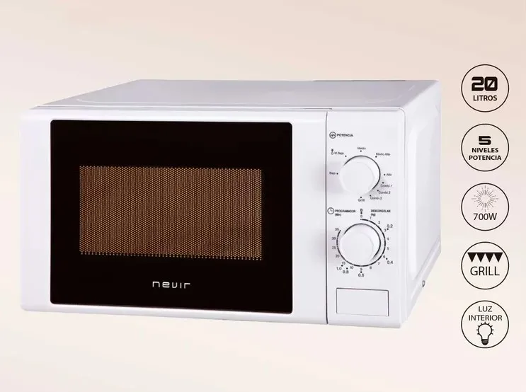 Microwave with grill nevir nvr6201 / capacity of 20 liters / 700 w of power / 5 power levels / white color