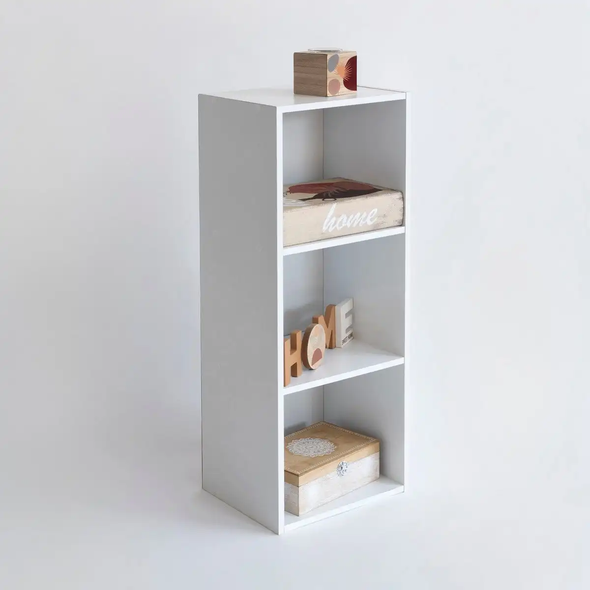 Estantería Cubo 3 estantes de tablero laminado blanco de 80x30 cm