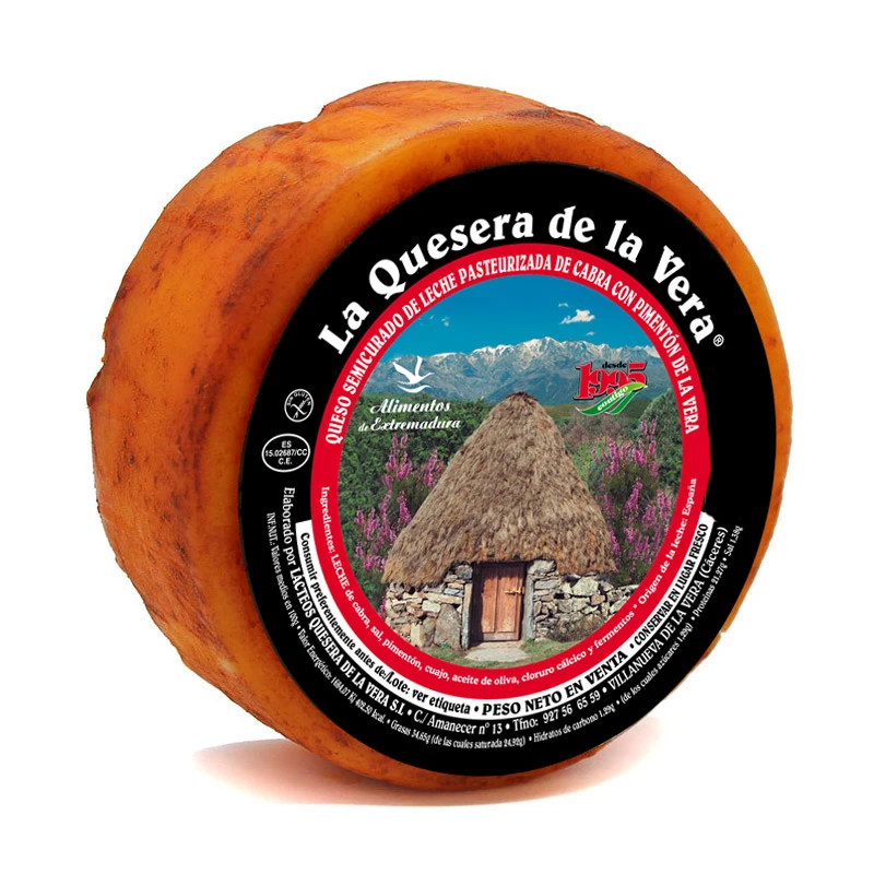 Queso de Cabra Semicurado con Pimentón de la Vera - Alimentos de Extremadura - Queso Seleccionado por los Especialistas de WikiMark Hecho con Leche de Cabra y Curado con Pimentón de la Vera.