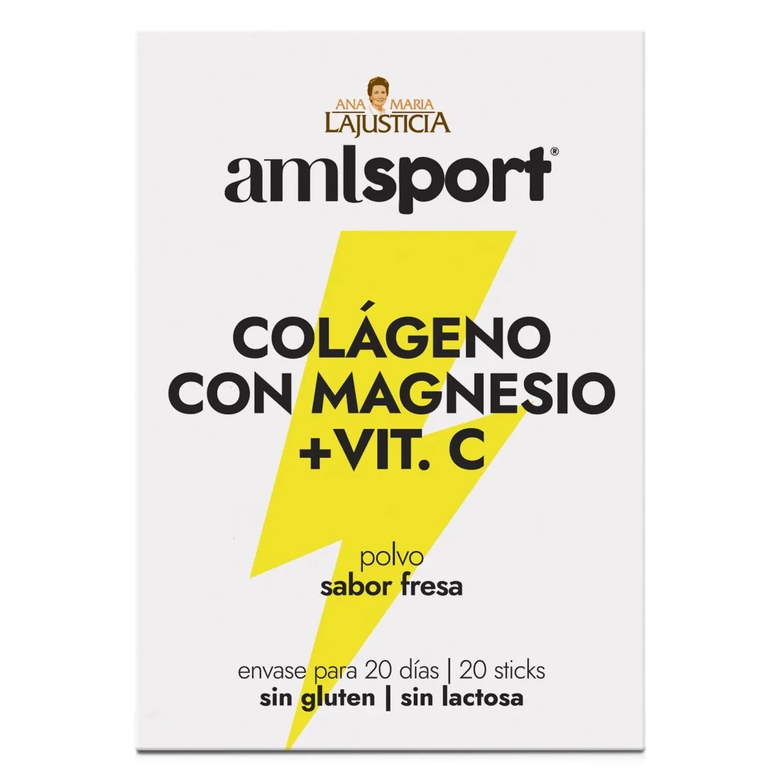 Amlsport Colágeno + Magnesio + Vitamina C en Sticks Sabor Fresa – 20 Dosis, Complemento para Articulaciones y Músculos