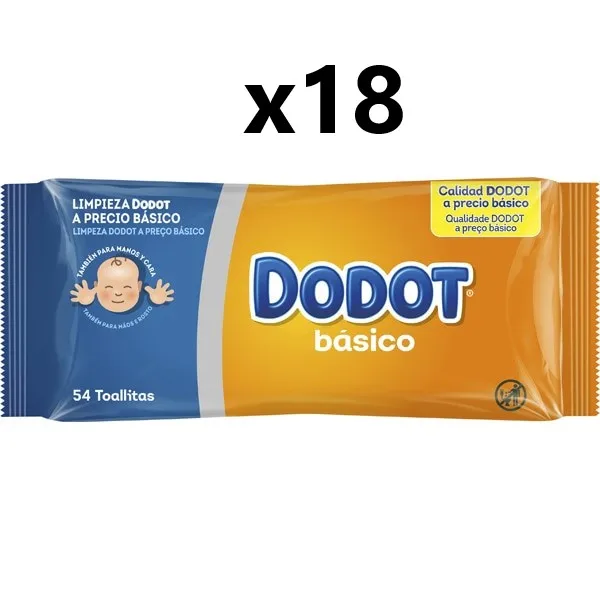 DODOT Básico Toallitas Húmedas - 54 Unidades por Paquete - Caja de 18 Paquetes | Limpieza Suave y Eficaz para tu Bebé
