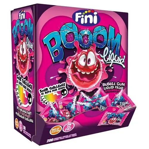 Lote de 200 Unidades de Chicles Fini Boom con Líquido Interior, Envueltos Individualmente, Dulces de Masticar Surtidos, Certificados CE, Marca Fini