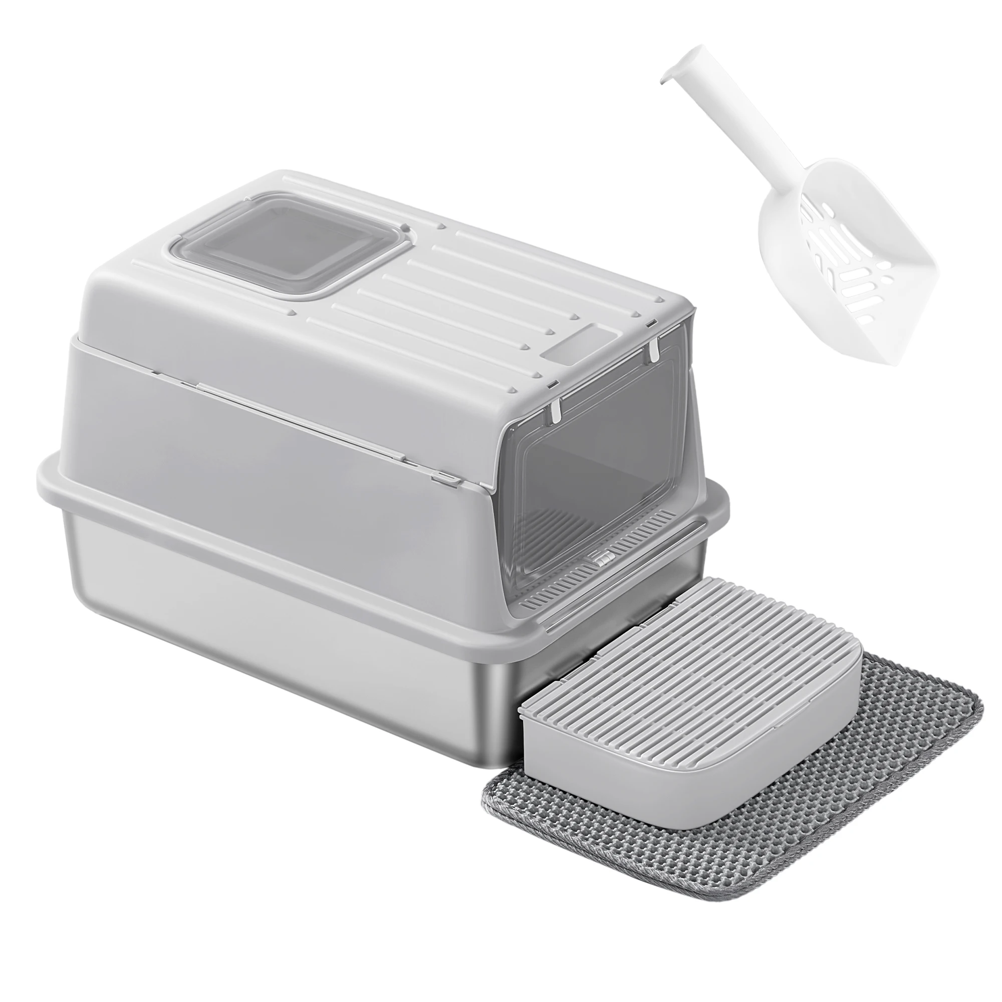 Feandrea Arenero para Gatos de Acero Inoxidable, Caja de Arena con Tapa, Incluye Pala, Alfombrilla y Dos Accesos, para… — oferta en AliExpress
