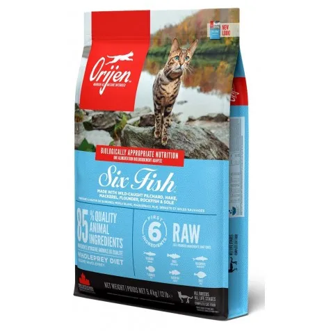 Orijen Six Fish Cat - Pienso Natural para Gatos con Seis Tipos de Pescado Fresco y Proteínas de Alta Calidad