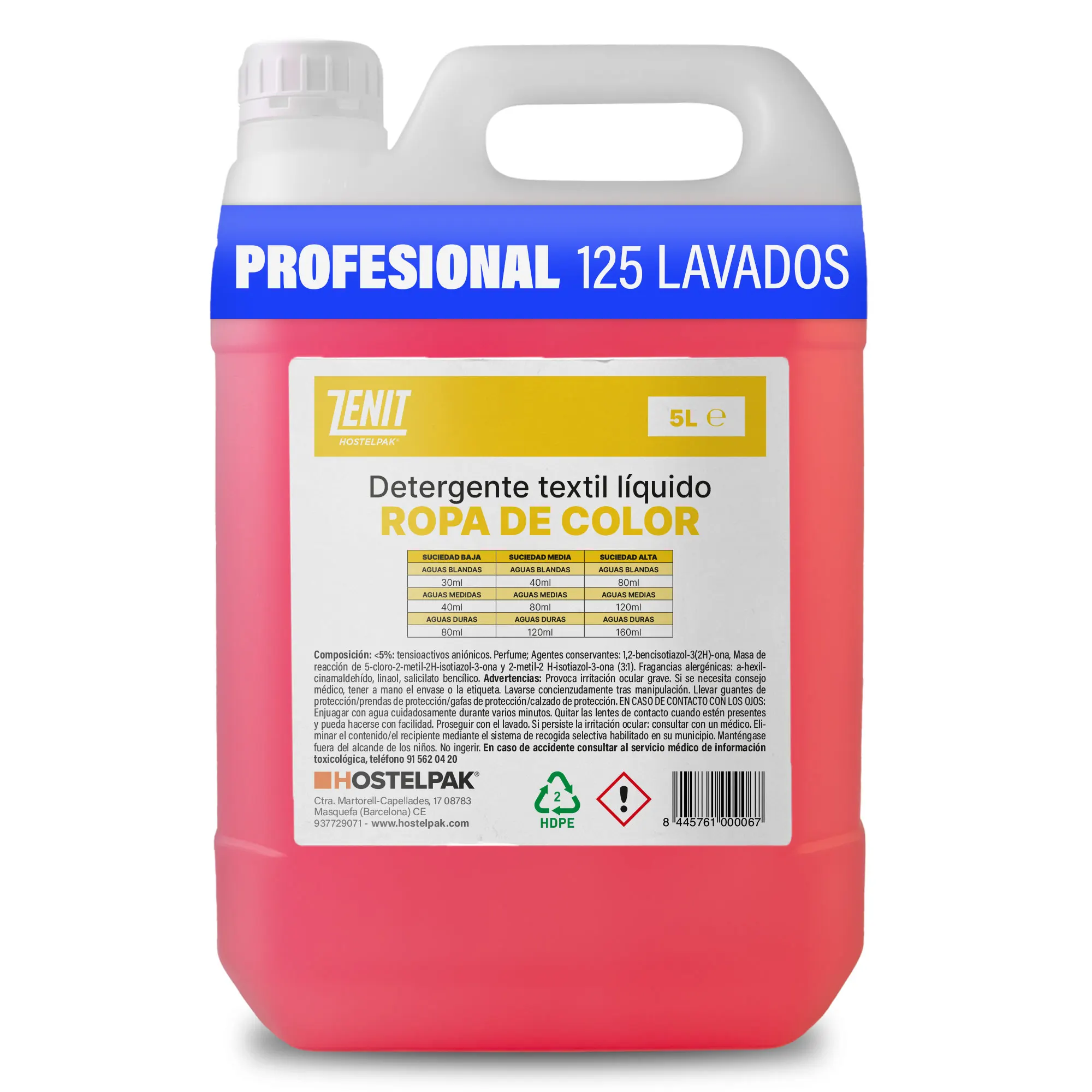 Hostelpak  5 l  Detergente líquido Ropa de color  125 lavados  jabon lavadora  detergente liquido