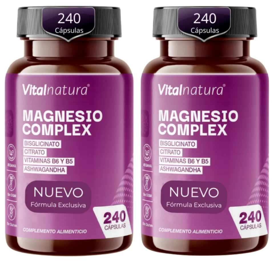 Magnesio Complex – Citrato y Bisglicinato con Vitaminas B5, B6 y Ashwagandha – Vitalnatura – 240 Cápsulas Vegetales - Pack X2
