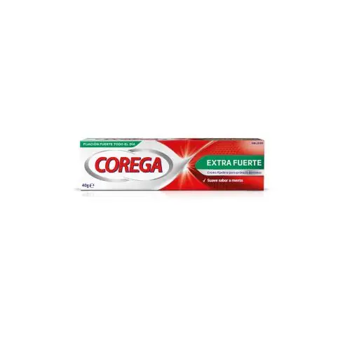 Corega Extra Fuerte 40 g - Crema de Fijación para Prótesis Dental sin Zinc, Sabor Menta Fresca, Máxima Comodidad