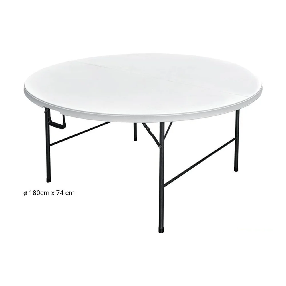 Mesa Redonda Plegable 180cm Blanca Portátil con Asa de Transporte Resistente 150kg Capacidad 8-10 Personas Eventos Catering Jardín y Exterior