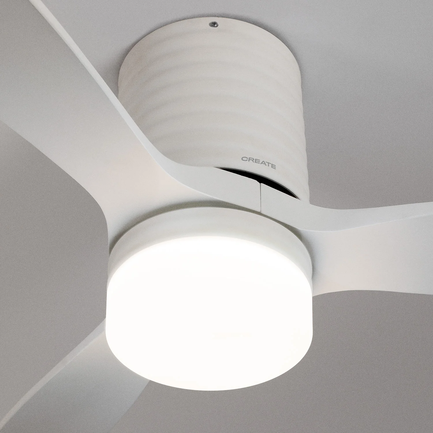 Create - 40w silent ceiling fan ø132 cm 100% wood, 6 speeds, summer/winter function, white motor horizontal lines, wind calm line