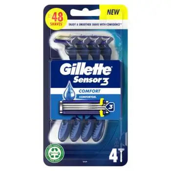 Gillette Sensor3 Comfort Maquinillas de Afeitar Desechables 4uds - Afeitado Suave y Cómodo