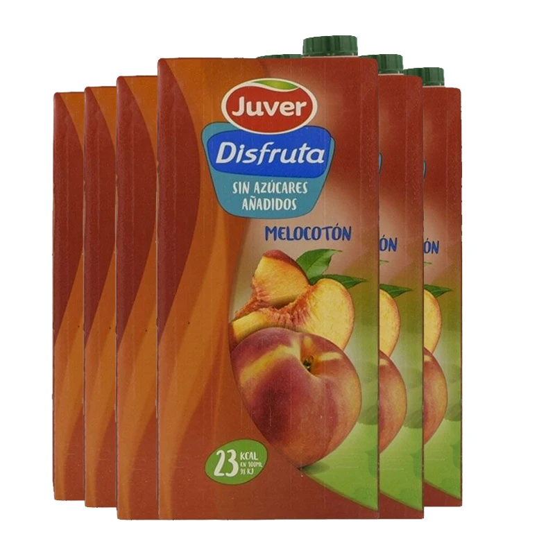 Zumo melocotón sin azúcar Disfruta Juver 1 litro x6 Total 6 litros