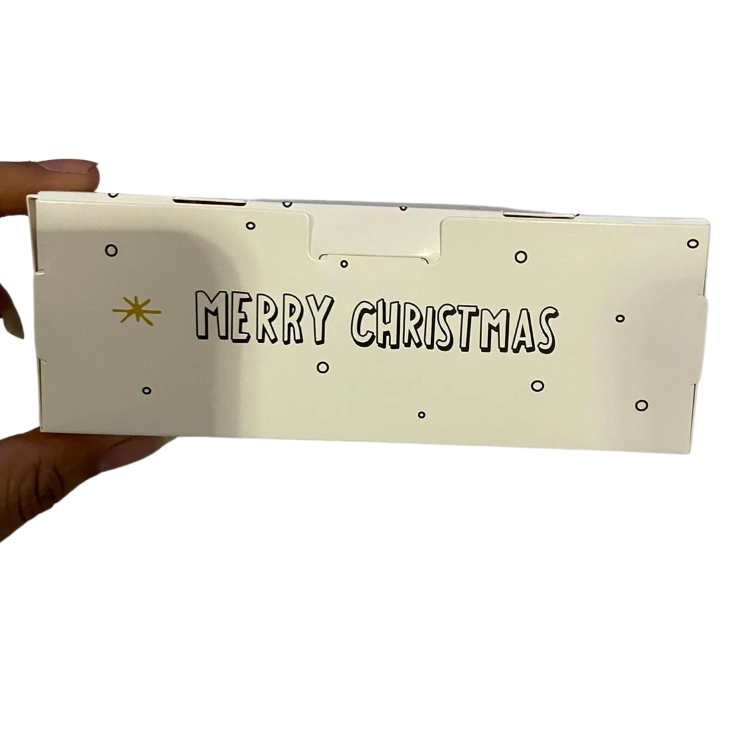 Pack of 15 square box Merry Christmas white with black dots 14x14 side 5-gifts and wraps