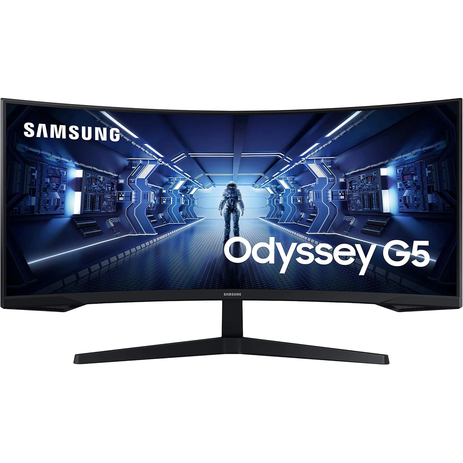 Samsung Odyssey G5 34 Ultra WQHD (3440x1440) curved Gaming Monitor with 165Hz refresh rate, 1ms response time, AMD FreeSync Premium, HDR, immersive screen for games and multitasking, black Color