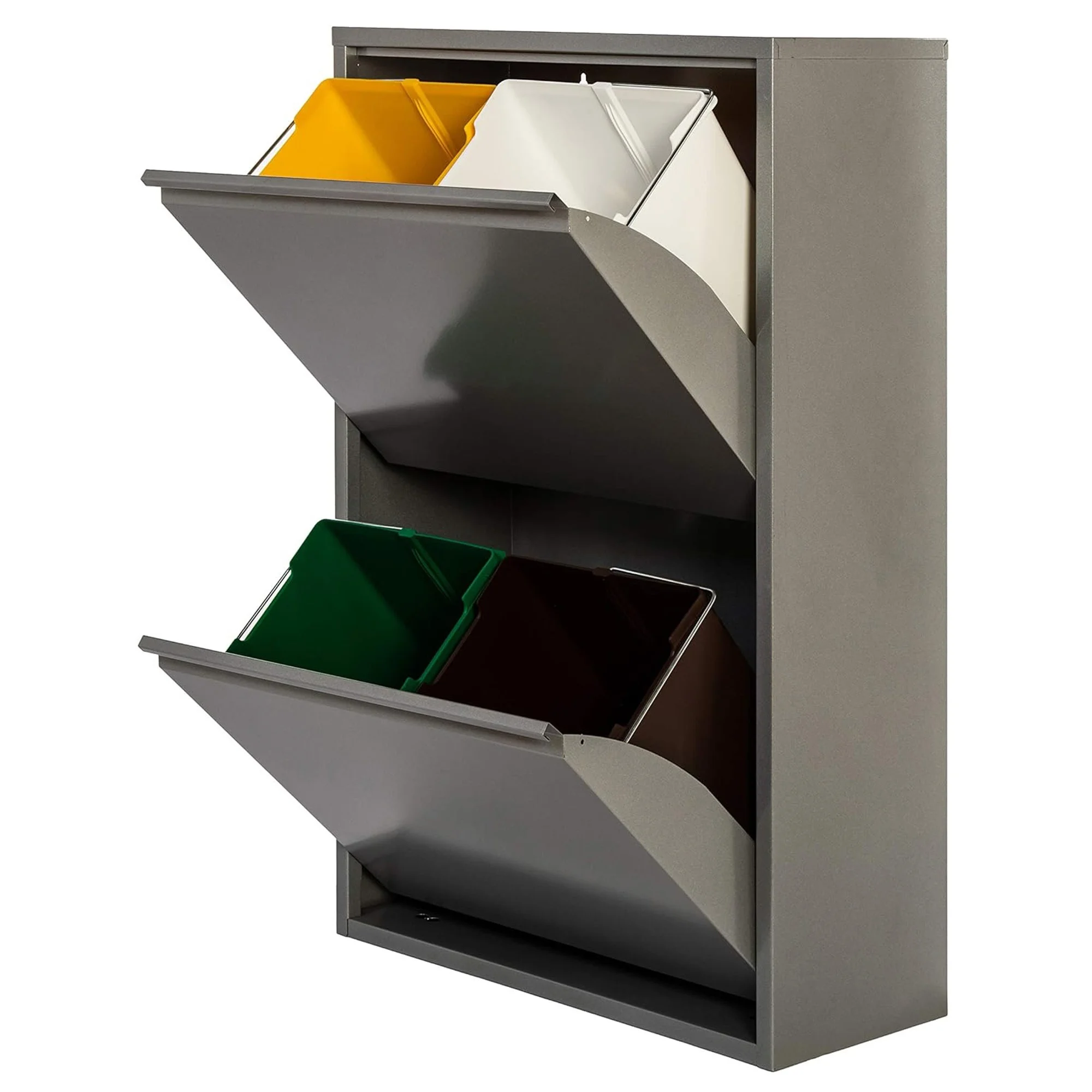 Cubo de Basura Metálico Wellhome Gris Brillo 4 Compartimentos