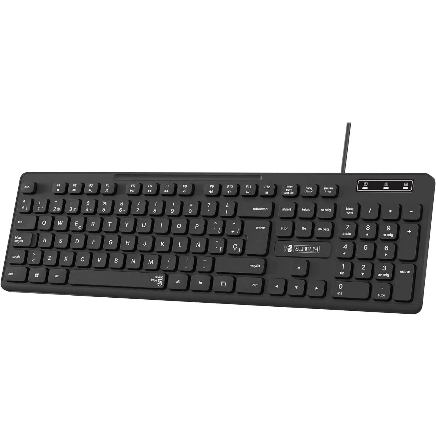 Subblim business slim silent, spanish keyboard distribution (qwerty), plug & play via usb, flat design, silent keying, black