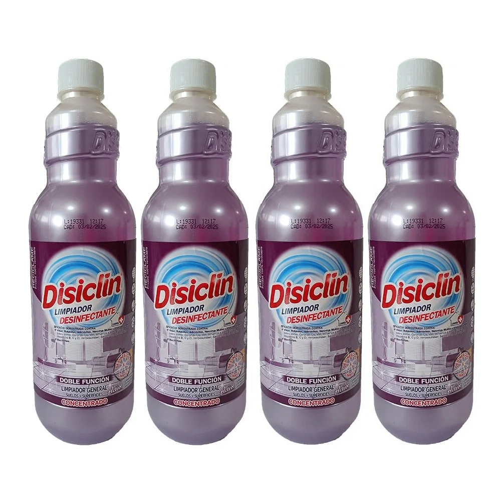 Disiclín Lavanda Limpiador Desinfectante Multisuperficies Concentrado 1000ml (Pack 4x1L) - Disiclin Para una Higiene Total, Super Perfumado, pH Neutro, Con Bioalcohol, Sin Lejia, Aroma Duradero