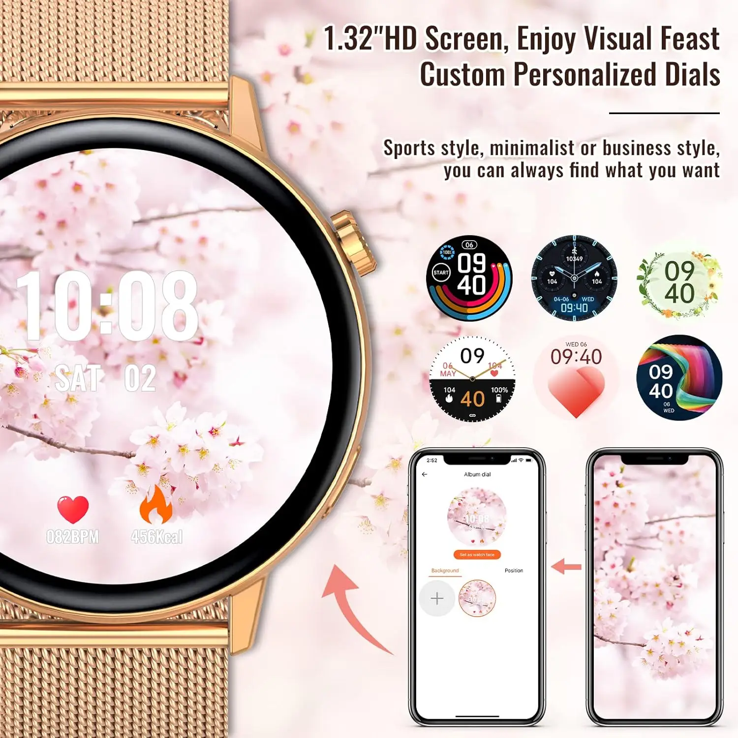 Women's smart watch, with bluetooth call, smart activity bracelet with heart rate monitor sleep monitor, 20 sports modes and music player digital watch, android ios
