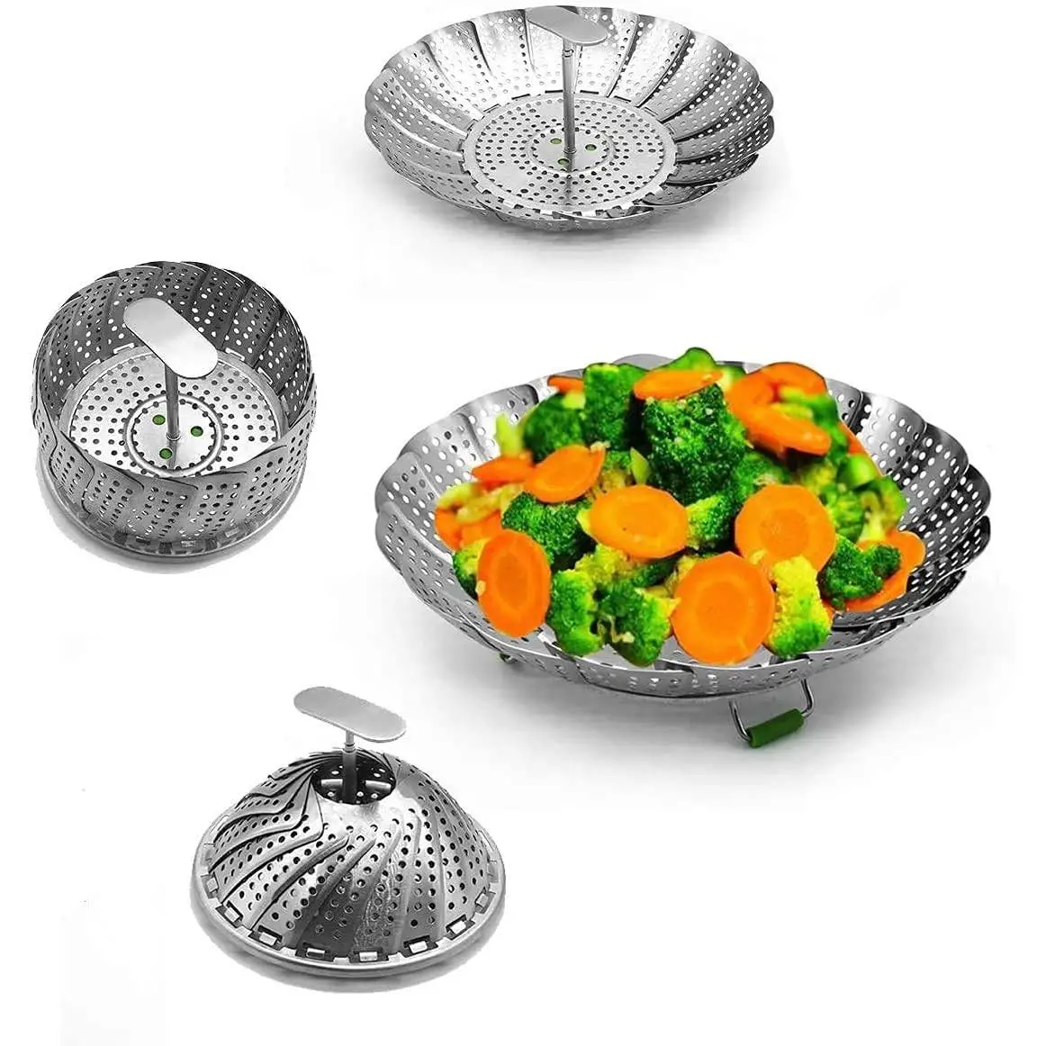 Cesta para verduras al vapor,Cesta de Vapor Acero Inoxidable,Cesta Vaporera Plegable de Acero Inoxidable,con Patas Antideslizantes, Puede Ampliar,para Cocinar,Pescados,Mariscos,Frutas,14-23cm y