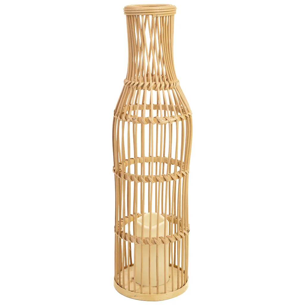 Wonderlust Deco - Jarrón trenzado de ratán con vela a pilas D16x59,5h cm Marrón D16x59,5h cm