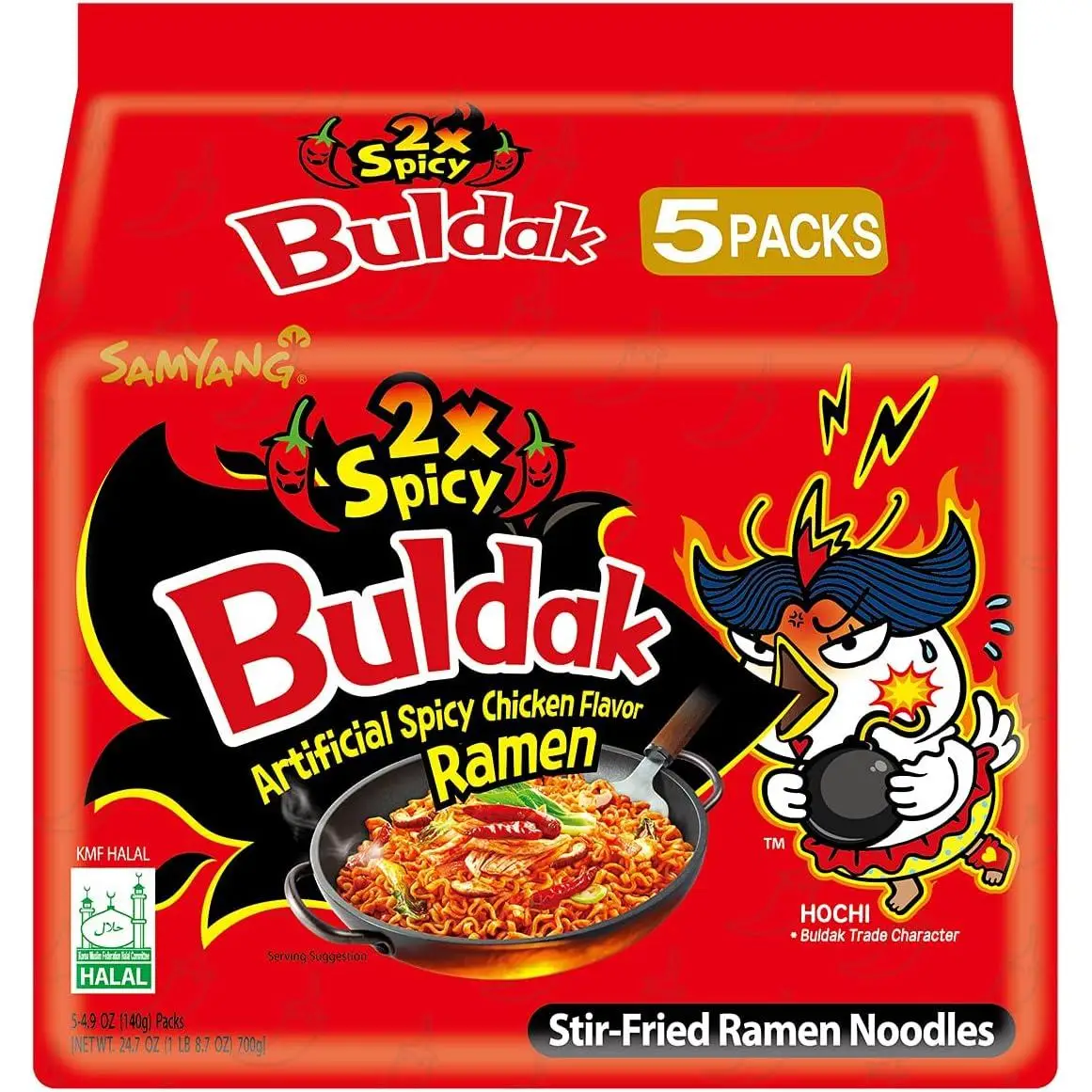 Samyang Buldak - Ramen coreano de pollo salteado picante 140 g, paquete de 5/10 / 40
