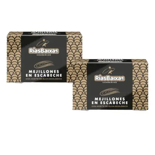 Mejillones en escabeche 6/8 piezas aceite de oliva ecológico Rias Baixas 115 gr 2 unidades