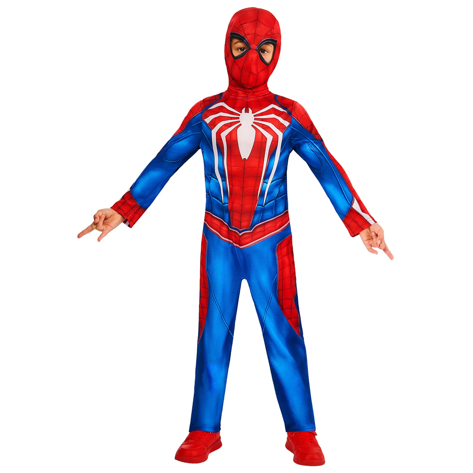 RUBIES | Disfraz Versión Infantil Spiderman Gamerverso para fiesta, mono rojo y azul ajustado, diseño heroico con máscara completa, ideal para carnaval y eventos temáticos