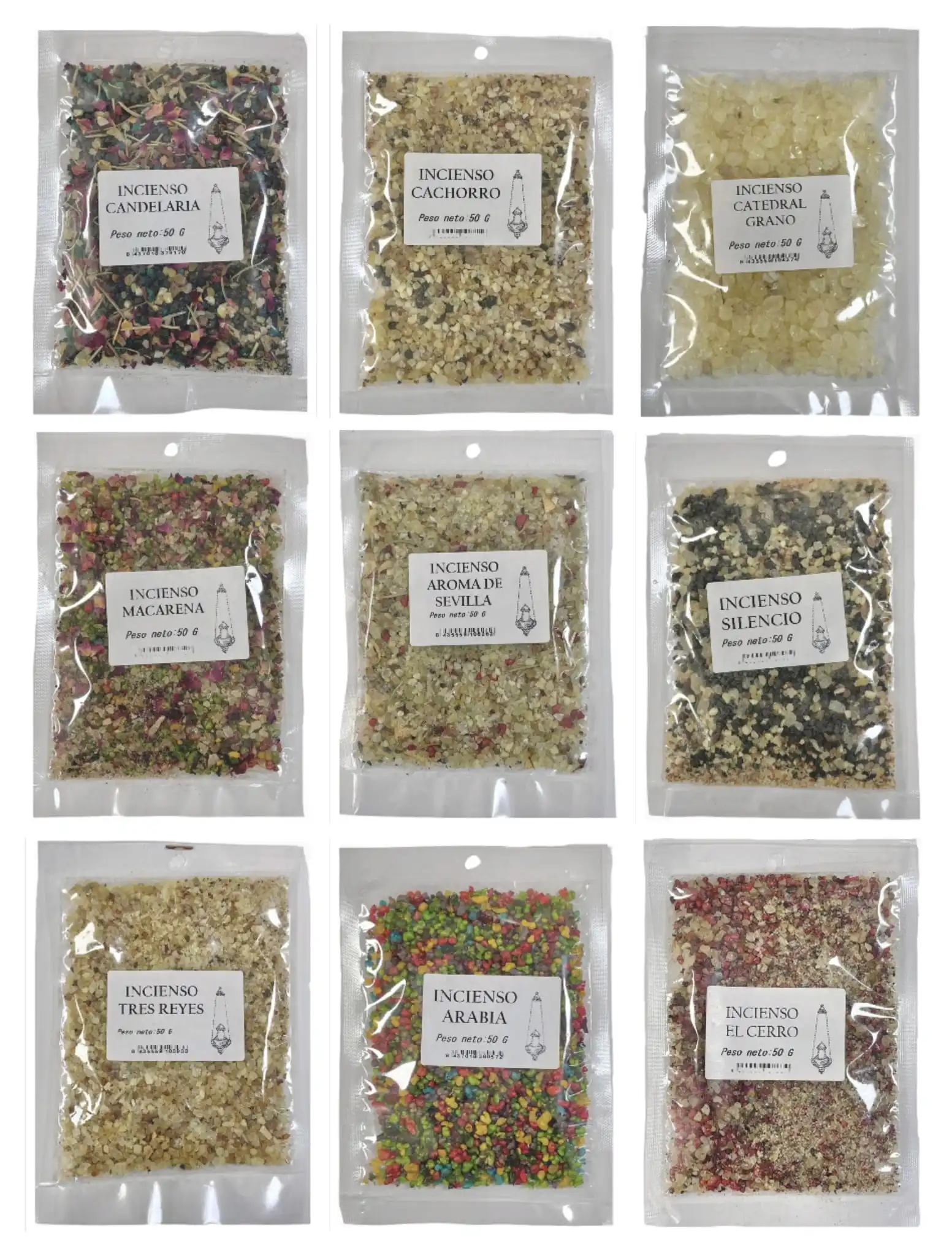 Incense week Holy cofrade bag of 50 grams mixed grains great surts of models to choose from great quality and smell (hope of triana, great power, macarena, Gypsies, santa Genoveva, Three Kings. etc...)