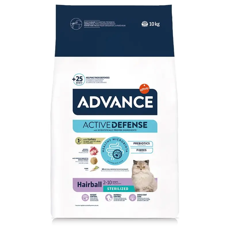 Advance Hairball Sterilized Control Bolas de Pelo con Pavo Pienso para Gatos