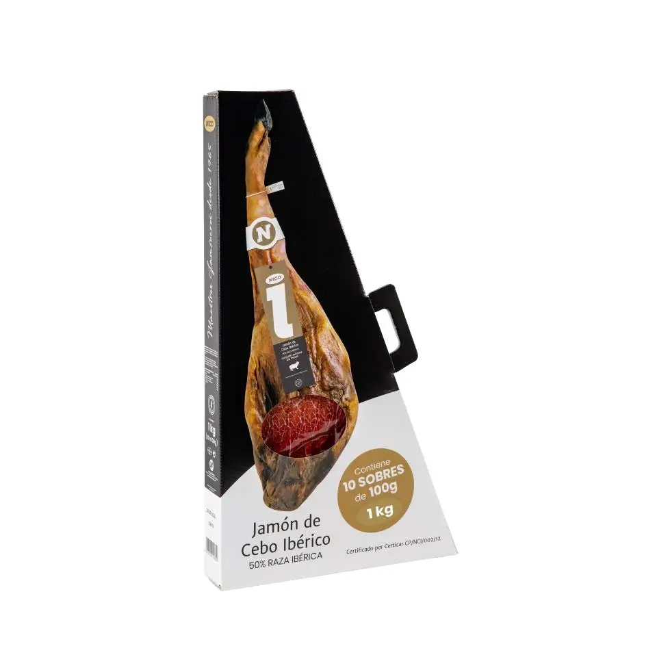 Nico Jamones NICO - PACK LONCHEADO JAMÓN DE CEBO IBÉRICO 50% Raza Ibérica. 10 Sobres de 100 Gr (1Kg). Exquisito Sabor para Paladares Gourmet.