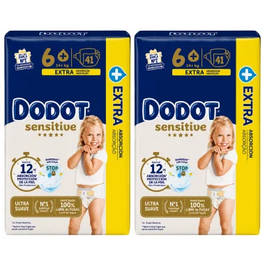 Dodot Sensitive Extra Talla 6+ (15+ kg) Pack Ahorro 88 Pañales (2x41) – Máxima Suavidad y Protección