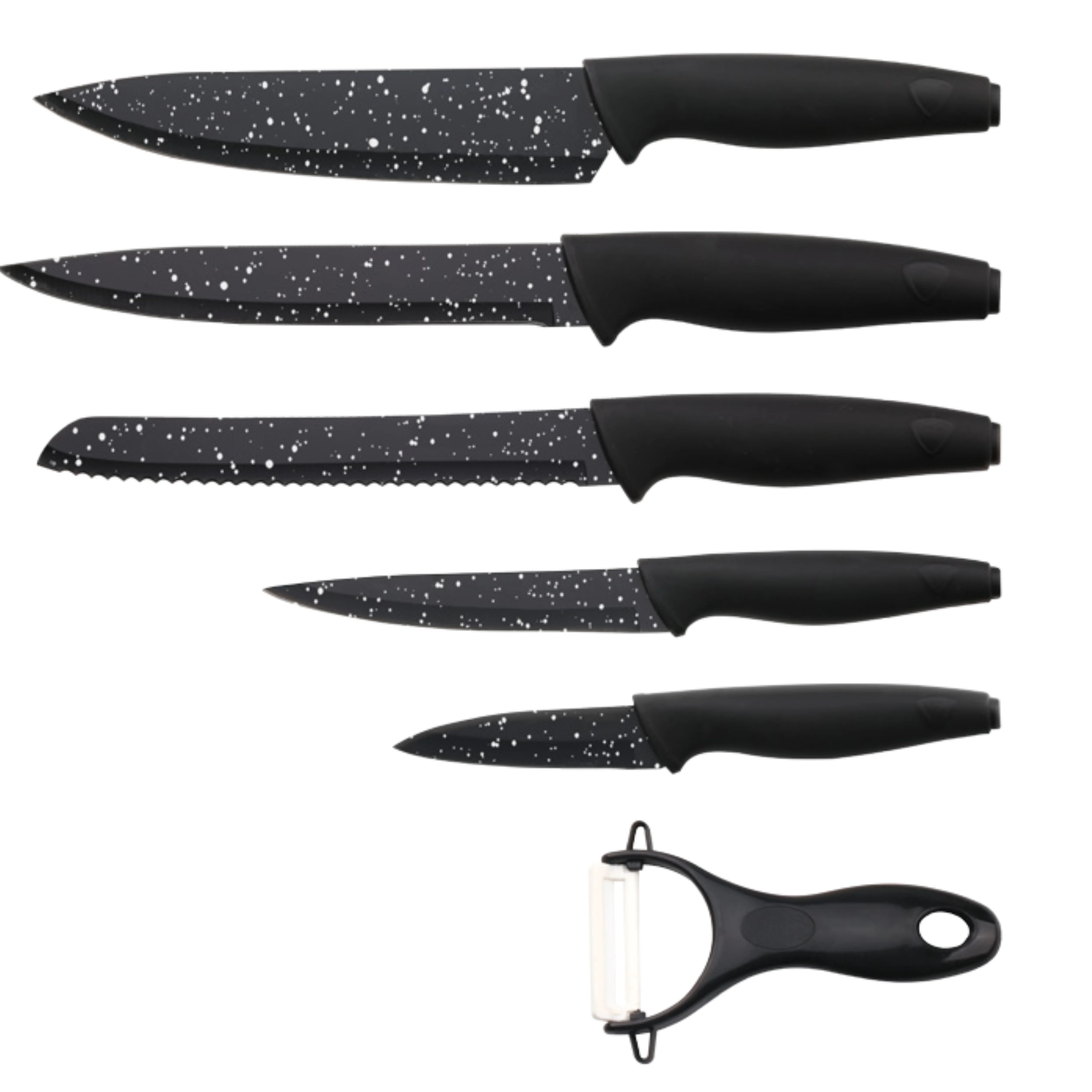 Set de Cuchillos De Cocina Elite, De Acero Inoxidable y Pelador, Mango Ergonómico Con Agarre Antideslizante