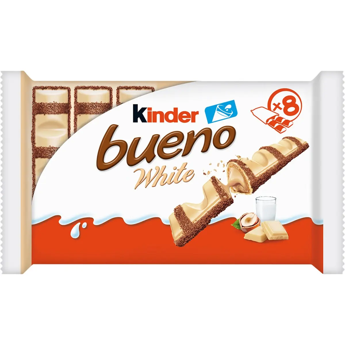 Kinder Bueno White, box of 30 units, White Chocolate bars and Barquilo,White chocolate and hazelnut bars, White