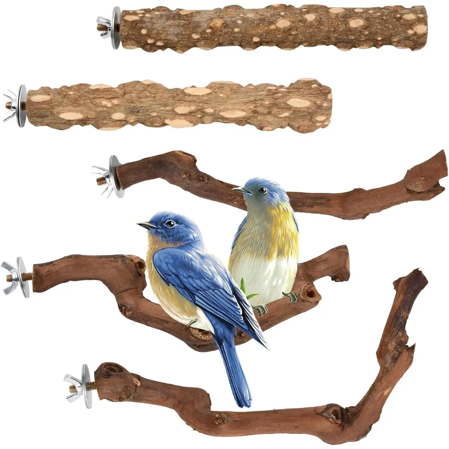 5 Pezzi Posatoio per Uccelli in Legno Naturale, Posatoi per Uccelli Naturali, Supporti per Posatoi per Uccelli in Legno, Giocattoli per Uccelli Giocattoli da Masticare per Pappagalli Parrocchetti