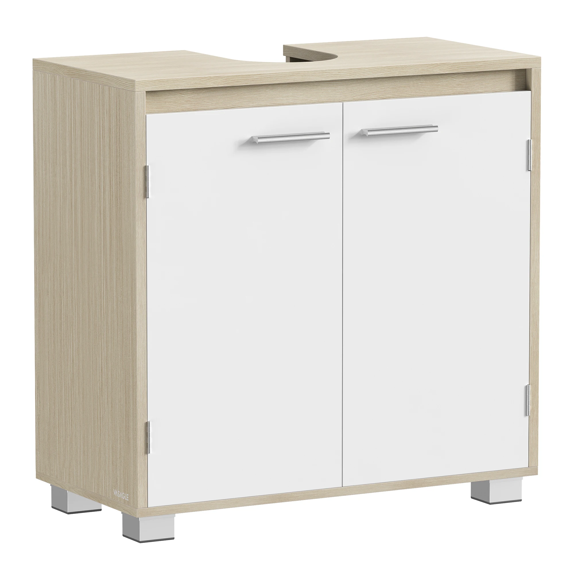 VASAGLE Armario Bajo Lavabo, Mueble de Baño, 2 Compartimentos Detrás de Las Puertas, para Diferentes Tipos de Lavabos, con Pies, 30 x 60 x 60 cm, Beige Natural y Blanco Nube/Blanco Nube