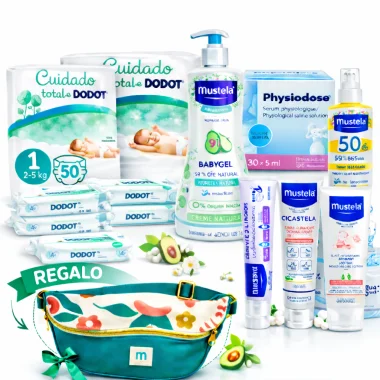 Pack Súper Ahorro: Pañales talla 1 Dodot Cuidado Total + Mustela + Riñonera de regalo