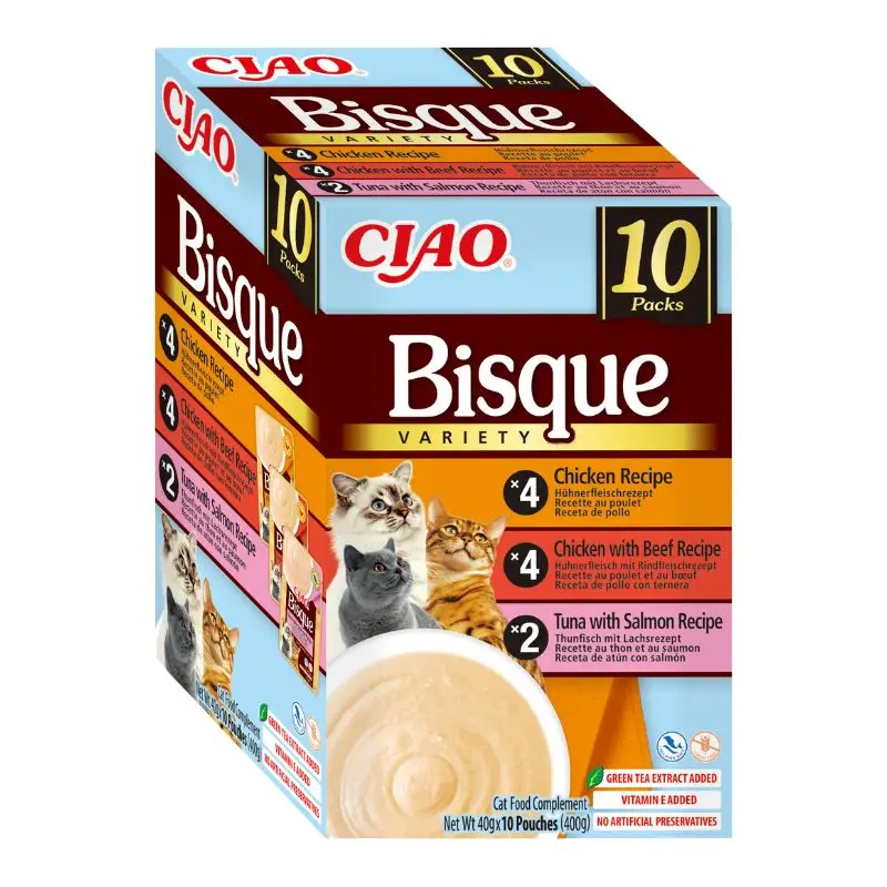 Bisque CAT Multipack para Gatos: Pollo, Pollo con Buey y Atún con Salmón – 10 x 40 g