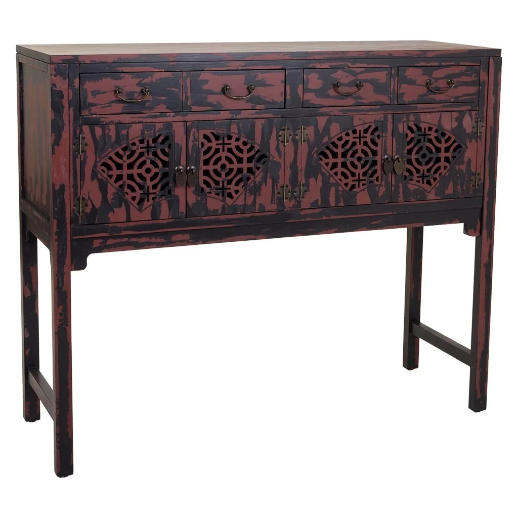 WANDERLUST DECO Recibidor de madera rojo 120x40x102h cm de estilo Art Deco
