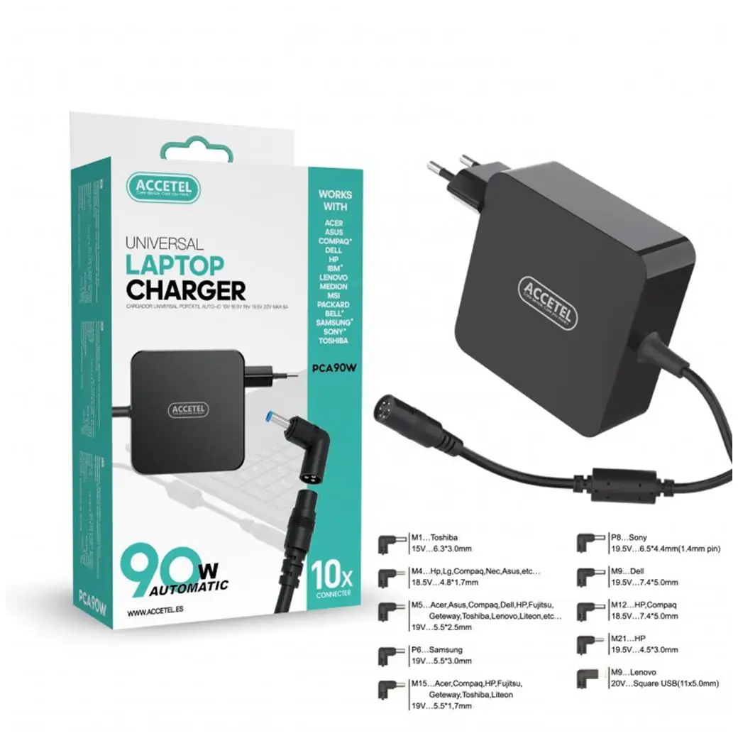 Accetel PCA90W Cargador Portatil 90W Automatic 10x
