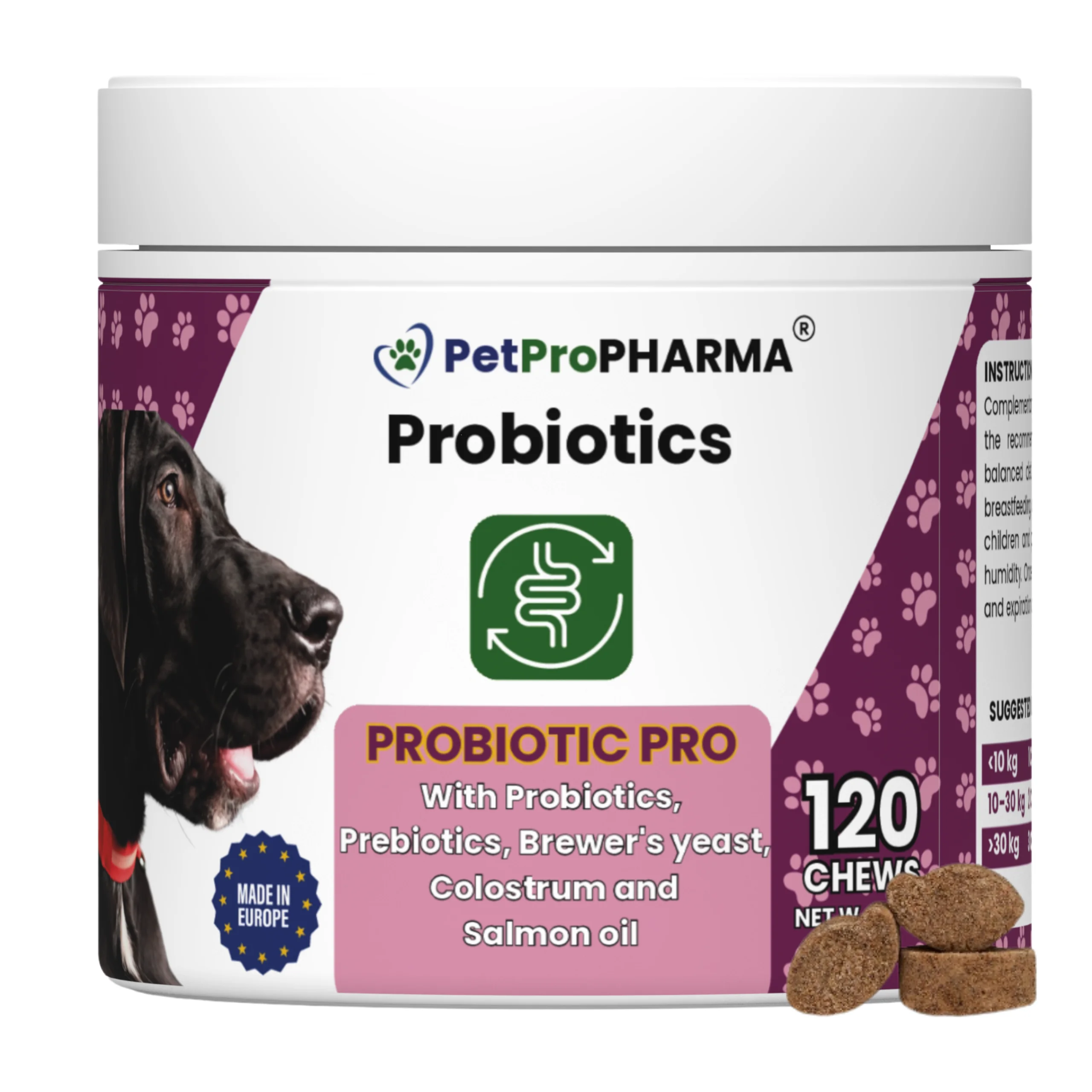 Probiotic PRO - Probióticos Perros y Gatos. Complemento alimenticio para Soporte digestivo y Refuerzo inmunológico, con probióticos y prebióticos. 120 Galletas, 360 gr.