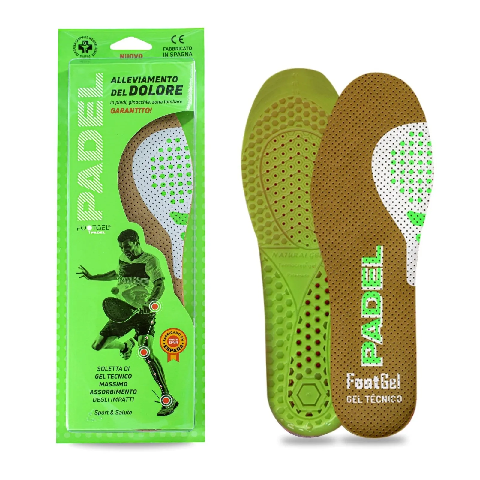 Footgel PADEL insole, suitable for relieving and preventing pain in the chain of impacts of PADEL players, children and adults, adaptable to any Slipper