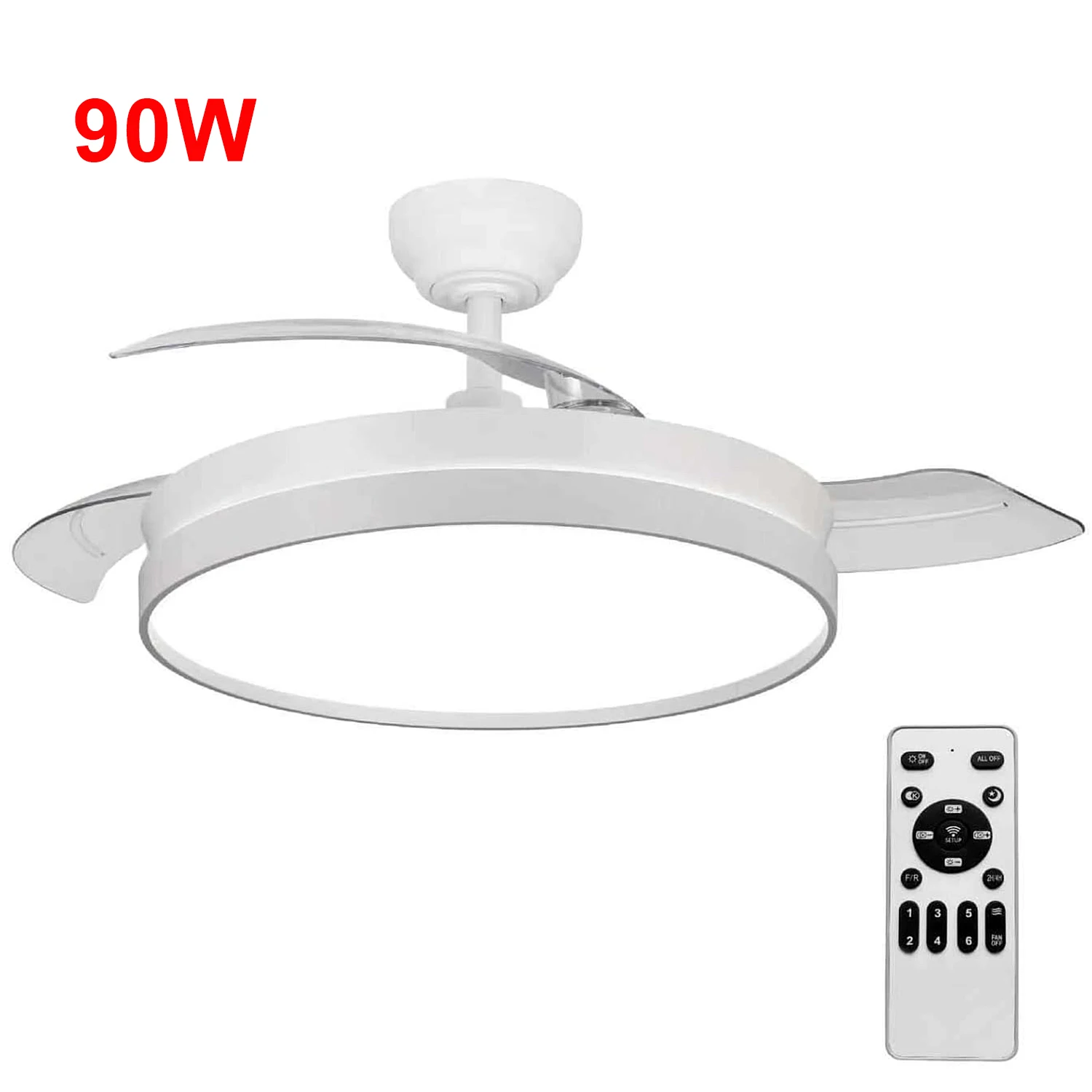 IOTOSTARK Ventilador con Luz LED Retráctil Silencioso 106cm, Motor DC 30W de Cobre + Luz LED 60W, Potencia Total 90W, 6 Velocidades, Temporizador 2-4H, Luz 3000K/4300K/6500K, Reversible